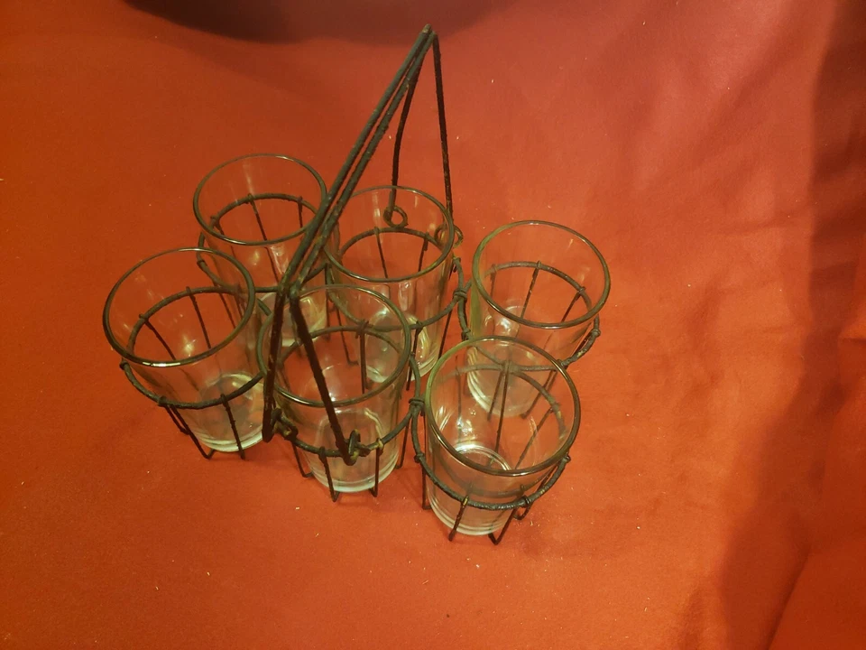 Seis jarrones de vidrio en cesta de alambre ****Envío gratuito**** Foto 4 de 4