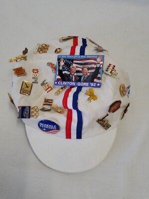 VINTAGE USA Olympics / Politics Hat with Pin Collection of 45 Clinton Mondale