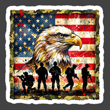 Patriotic Sticker Vinyl Decal Eagle Flag Soldier Military USA Veteran
