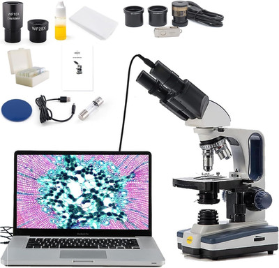 Digital Binocular Compound Microscope 40X-2500X, with 5MP USB Camera, Two-Layer