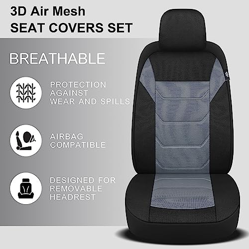 3D Air Mesh Car Seat Covers Washable and Breathable Premium Full Set Black/Gray - Picture 4 of 6