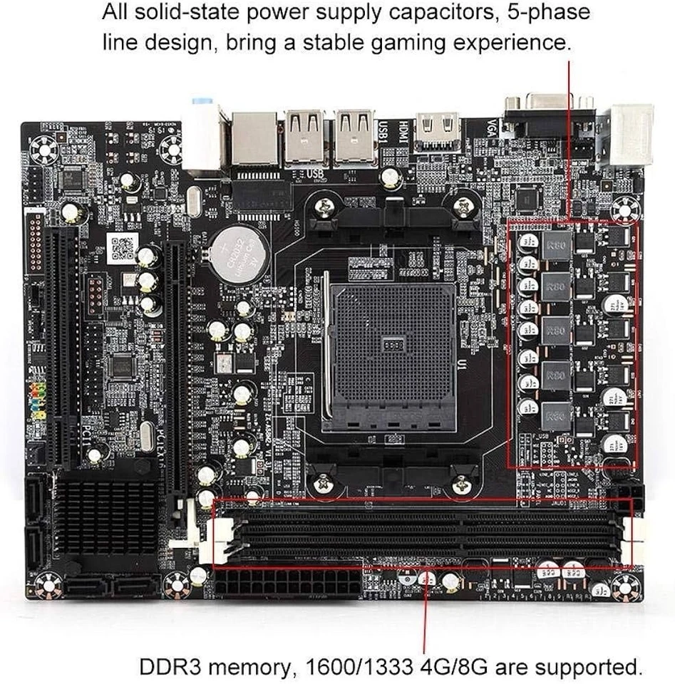 AMD DDR3 1333/1600/1866/2133MHz 4G/8G A88 Desktop Computer Motherboard - Image 3 of 4