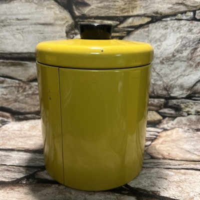 3 VINTAGE RANSBURG MUSHROOM YELLOW METAL/TIN CANISTER SET WITH