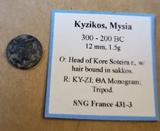 MYSIA. Kyzikos. 200 BC. Head of Kore Soteira Tripod Monogram. Sng France 431-3