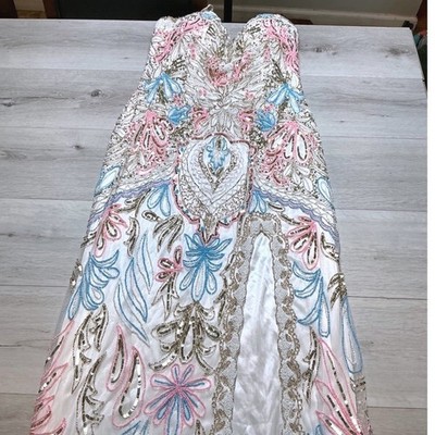 Primavera Couture Beaded Sequin Gown White Pink Blue Size 16 New Without Tags