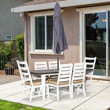 7 PC Aluminium Outdoor Dining Furniture Set with Umbrella Hole Seat Cushion