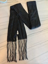 Saint Laurent Paris YSL Black Metallic Multicolor Striped Fringe Scarf 475