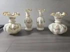 Vintage Rare Fenton Hand Painted White And Gold Crest Set Of 4 Vases