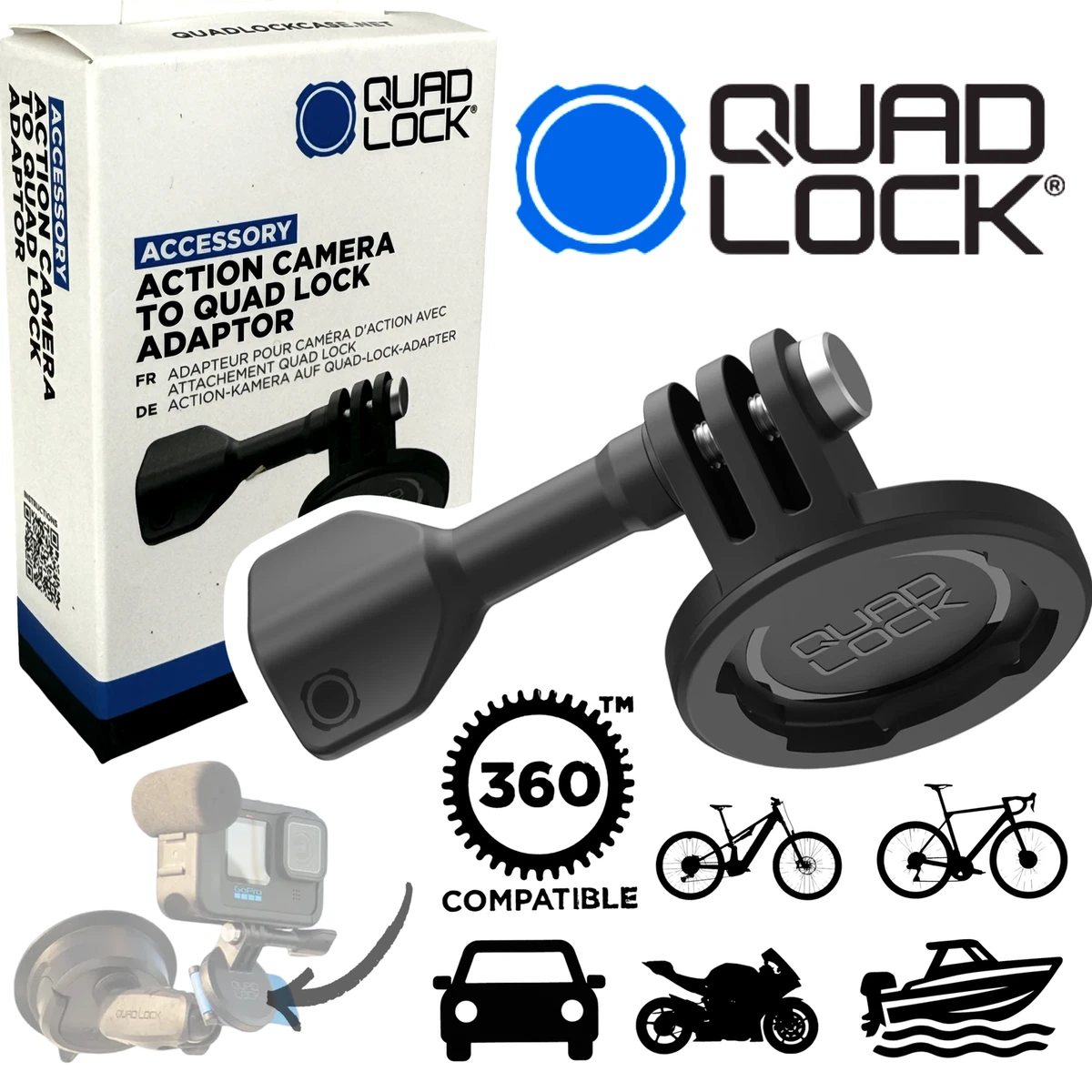 Kit Support Quad Lock Moto - Système Anti-Vibration + Adaptateur Universel - Neuf