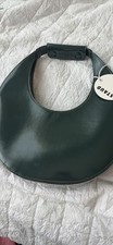 STAUD Dark Green Crescent Top Handle Bag Solid Glazed Women  s