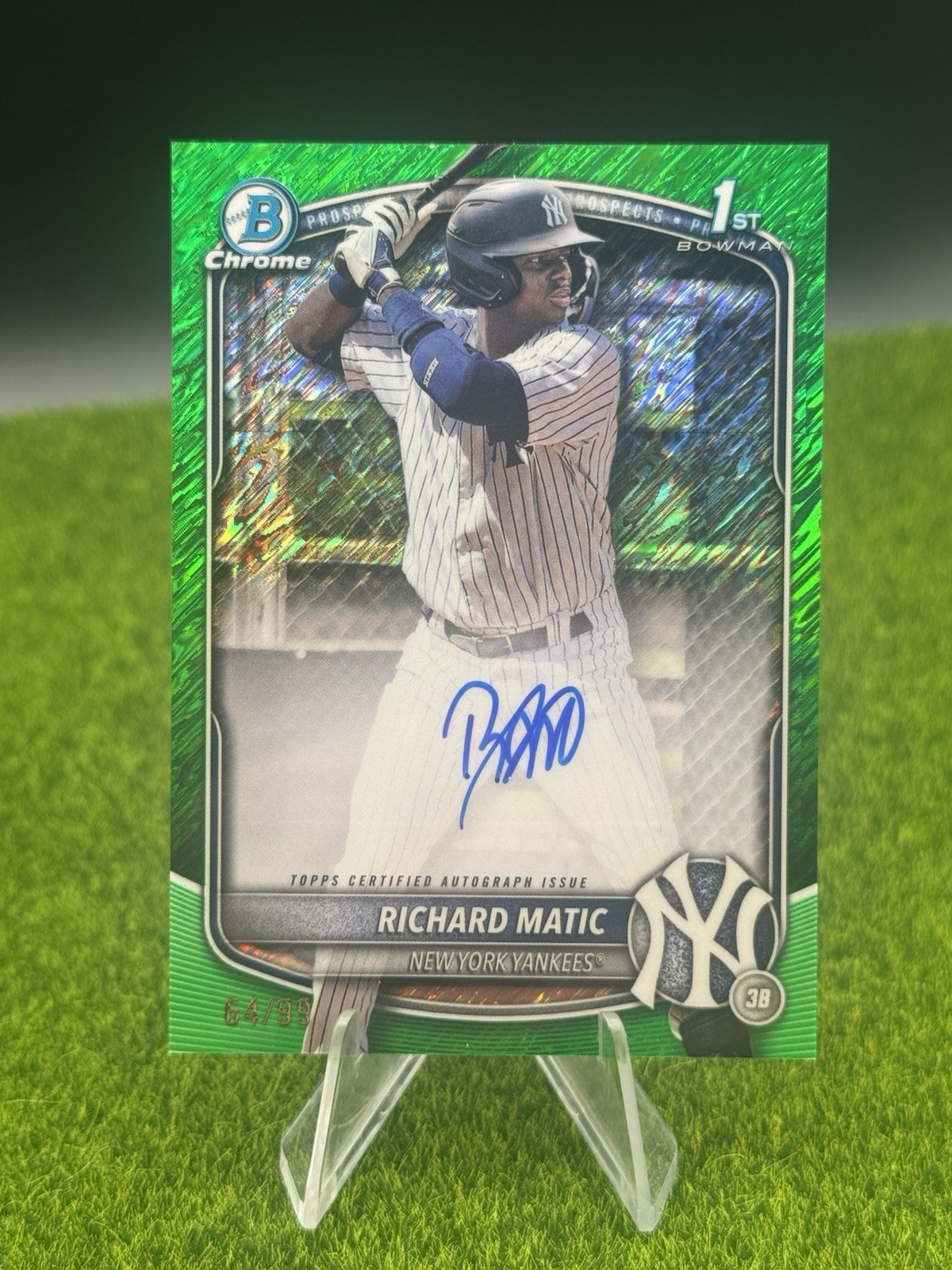 Richard Matic 2025 Bowman Chrome 1st Green Shimmer Auto /99 Yankees Prospect