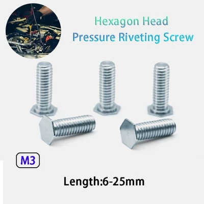 M3 Hex Galvanized Steel Hexagon Head Pressure Riveting Screw Thread Bolts - Image 1 of 4