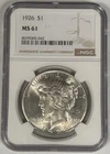 1926 Peace Silver Dollar Coin NGC MS 61 Better