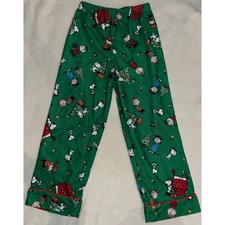 Peanuts Snoopy Charlie Brown Christmas Fleece Pajama Pants Green Kids Size 6