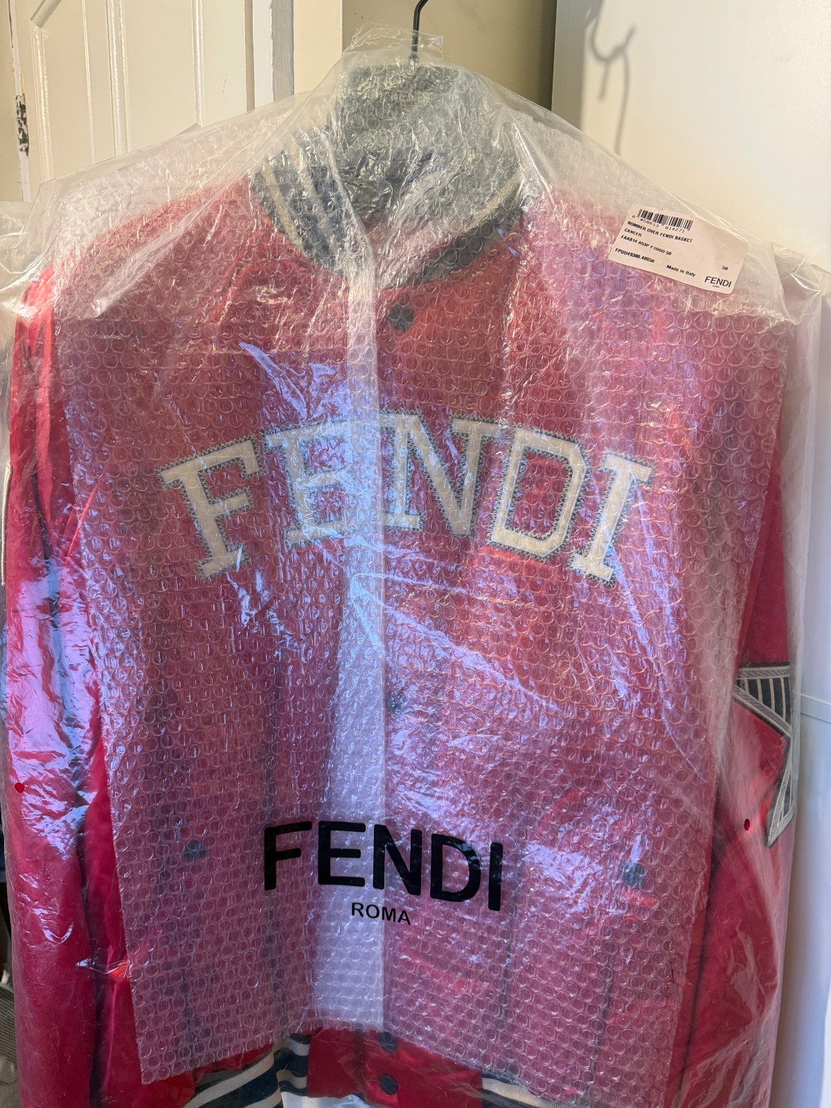 FENDI Multi-Patch Varsity Bomber Jacket Red Satin Size 50 IT Large Mens RARE image 6