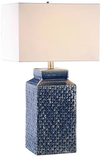 Modern Table Lamp 26 3/4" High Sapphire Blue Ceramic White Shade for Living Room - Picture 2 of 3