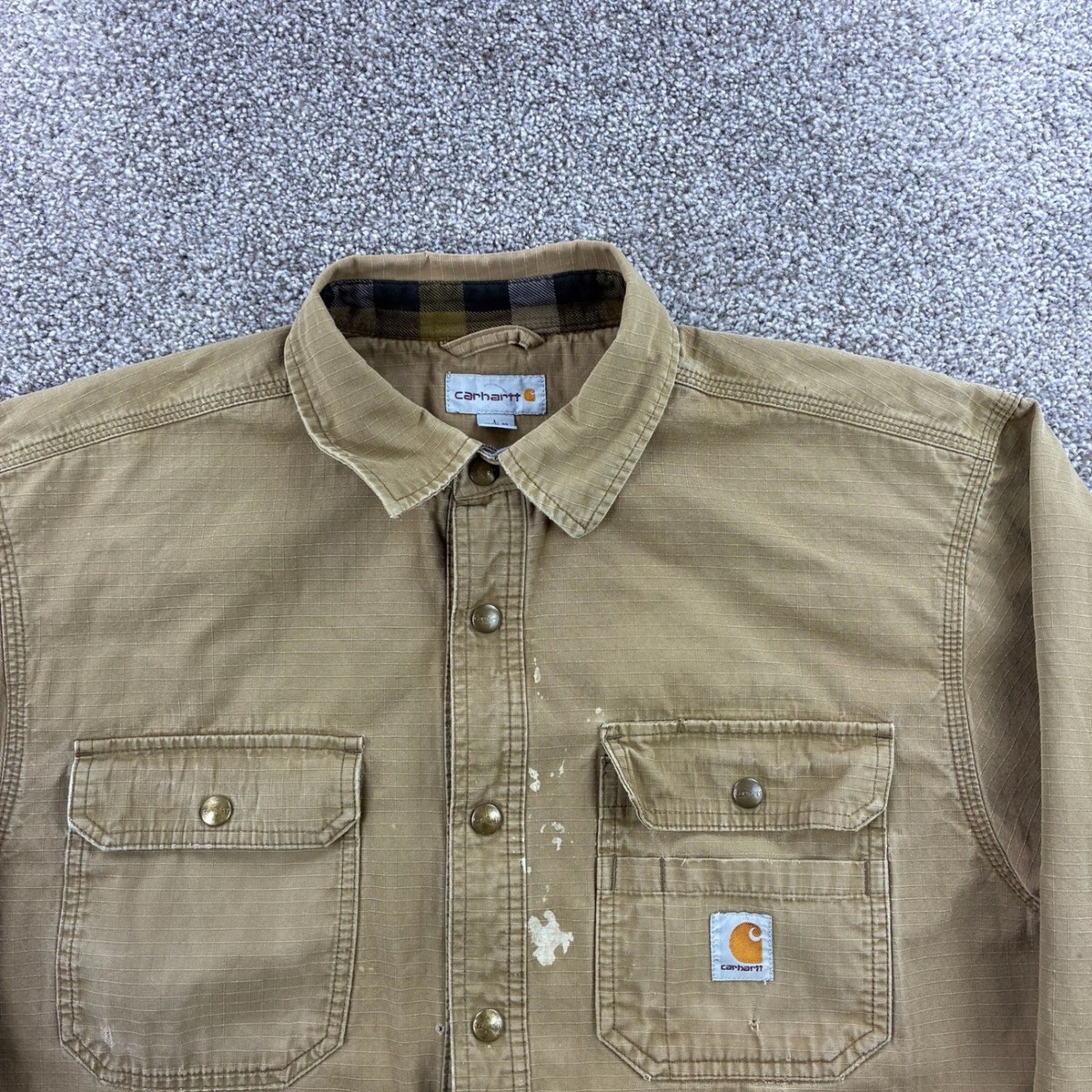 Carhartt Ripstop Solid Shirt Jacket Mens Large Tan Flannel Lined