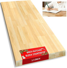 Butcher Block Countertop, Birch Unfinished Birch Workdesktop 36X25X1.5 in 3Ft
