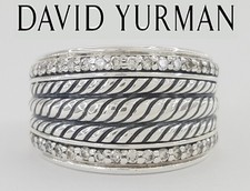 David Yurman 925 Sterling Silver 0.34 ct Diamond Sculpted Cable Band Ring 13.2mm