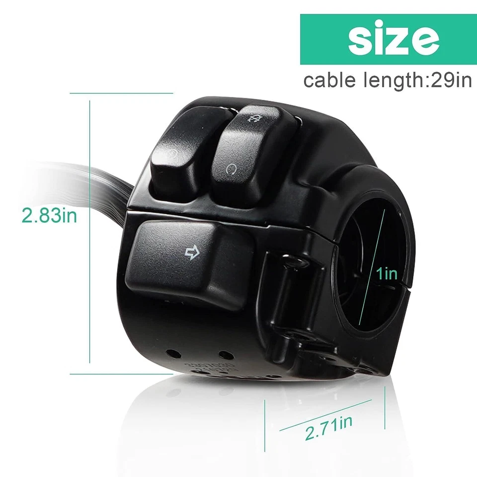 Interruptores de control de manillar de motocicleta negros de 1" con kit de arnés de cableado para Harley Foto 3 de 4
