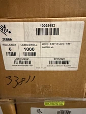 Zebra 10025482 Label 2” X 1.94” 8000D Lab 6 Rolls / Case 1000 Labels Per Roll