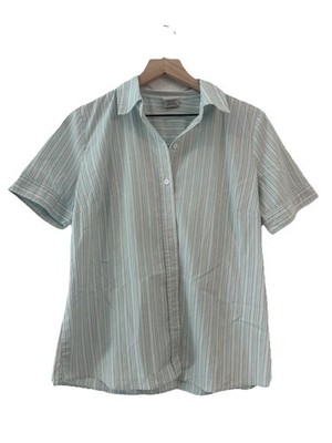 Jaclyn Smith Women s Large Cotton Button Up Blouse Blue Stripes Shimmer Accents
