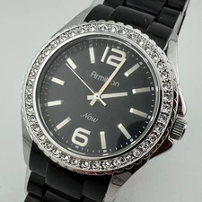 Armitron Quartz Watch 75/3935 Unisex 30m Silver Black Rhinestone New Batte 7.25"