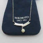 Mikimoto 925 Sterling Silver Ribbon Akoya Pearl Pendant Necklace with Pouch