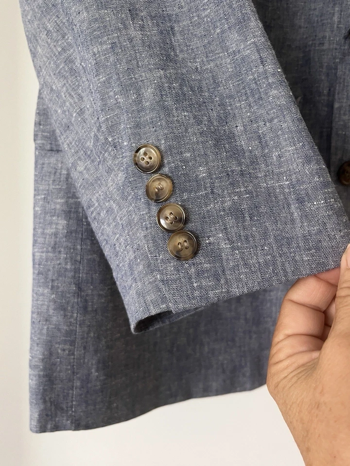 Blazer Bar III Traje Chaqueta Abrigo Deportivo Mezcla de Lino Texturizado Azul Brezo Sin Usar Foto 2 de 4