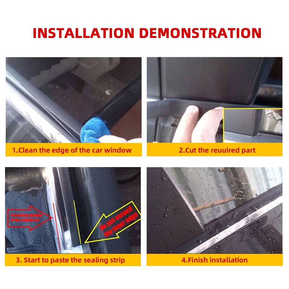 4M Rubber Seal Strip Car Front Rear Side Window Trim Edge Moulding Weatherstrip - Image 3 of 4