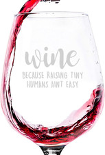 Mother  s Day Gift   Raising Tiny Humans Ain  t Easy Wine Glass for Mom or New Mom