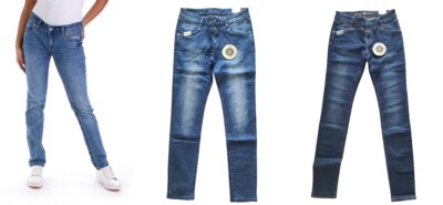 BLUE MONKEY JEANS  NEU  B- WARE  BLAU CROPPED SKINNY FIT  DETAILS STRASS GLITZER