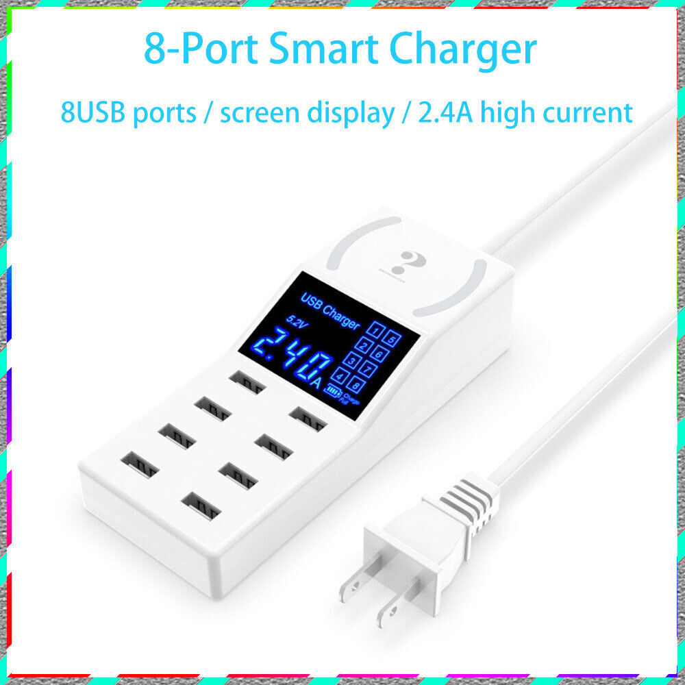 8-Port USB Hub with AC Adapter & Non-Slip Desktop Charging Station
