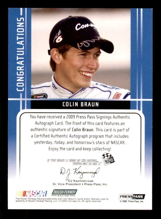 2009 Press Pass Signings Nascar Colin Braun Auto - Image 2 of 2