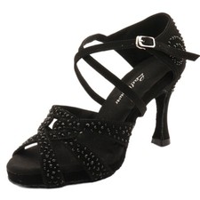 Black Rhinestone Latin Dance Shoes Suede Salsa Dance High Heel Platform Shoes