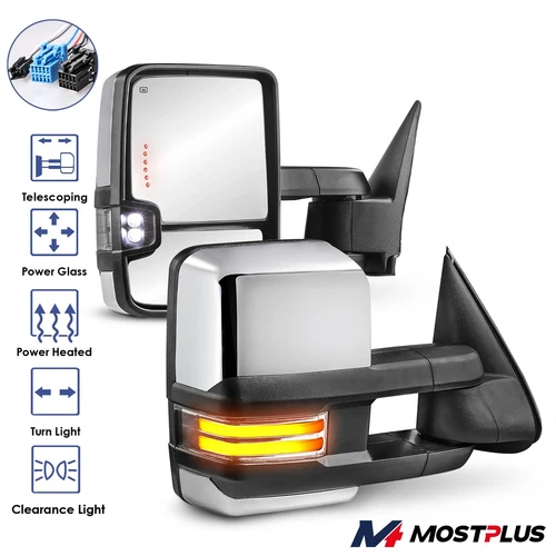 Chrome Power Heated Dynamic Signal Tow Mirrors For 2003-2006 GMC Sierra 1500