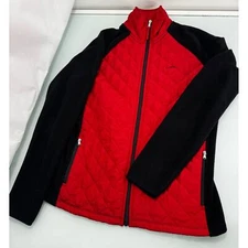 LRL Ralph Lauren Active Women's Jacket Quilted Fleece Full Zip Red Black Large L