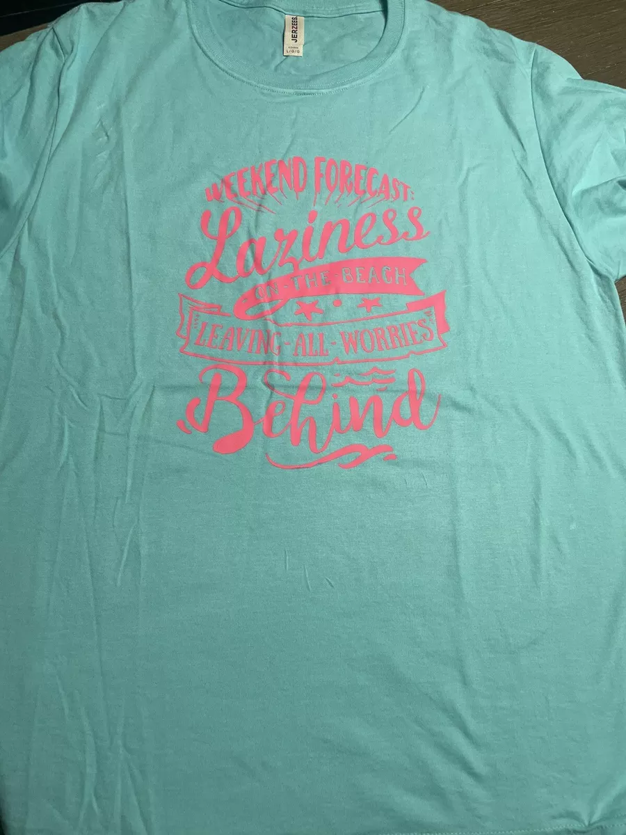 Teal shirts top with writing