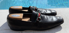 GUCCI BROWN LEATHER LOGO STRAP HORSE BIT DETAIL LOAFERS Sz 10D MADE IN ITALY