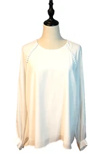 Witchery Size 14 Cool White Chiffon Double Layer Fancy Buttons Long Sleeve Top