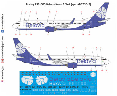 1/144 Aviadecal #ADB738-2 Boeing 737-800 Belavia New