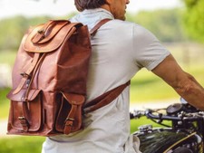 Handmade 22" Genuine Leather Back Pack Rucksack Travel Bag For Men's and Women'