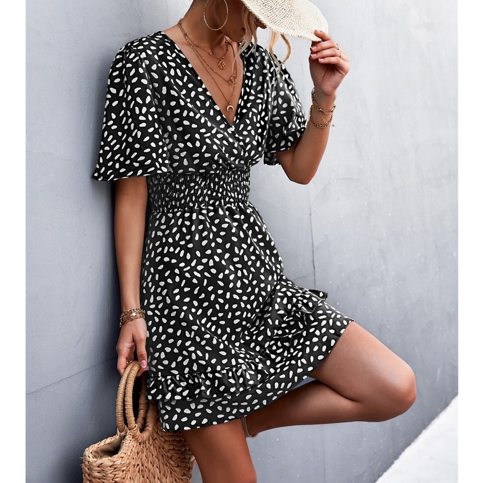 One Piece Dress Floral Print Ruffle Sleeve Women's Summer Casual Dress