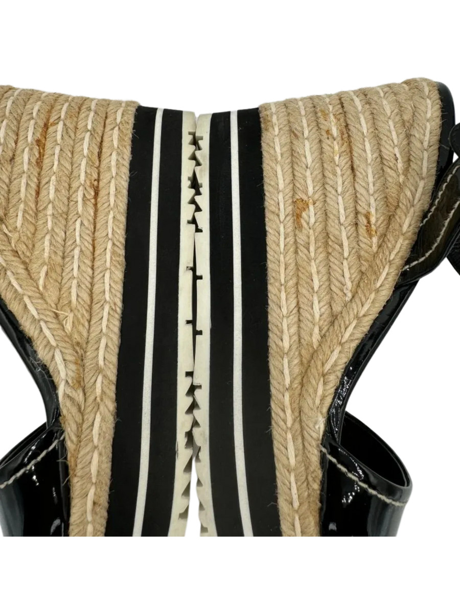 PRADA Black Patent Leather Espadrille Wedge Ankle Strap Sandals image 8
