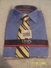 Chaps Boys Husky Blue Long Sleeve Stretch Shirt W/Yellow, White Blues Tie Size 8