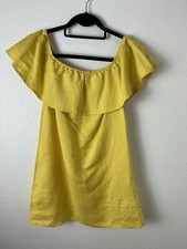 Golden Yellow Off the Shoulder Ruffle Forever 21 Small S Linen Blend Dress