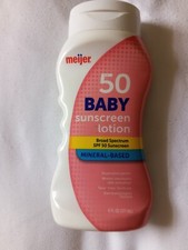 meijer 50 baby sunscreen lotion 6oz broad spectrum SPF 50 water resistant 80 ms