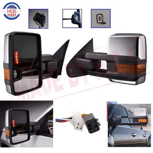 NEW Towing Mirrors Power Heat Clearance Signal Chrome Side For 99-02 Chevy GMC