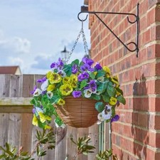 Beautiful Winter Pansy Artificial Hanging Basket Quality Outdoor Garden Decor