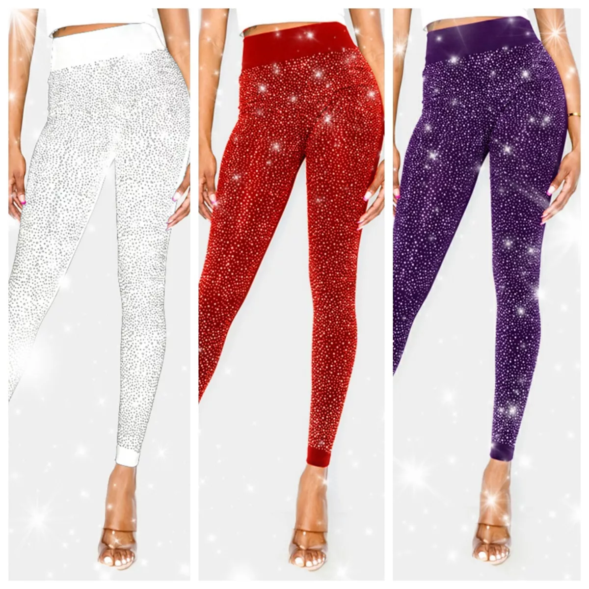 LEGGINGS BLING BLING RHINESTONE STRETCH LEGGINGS REGULAR OR PLUS